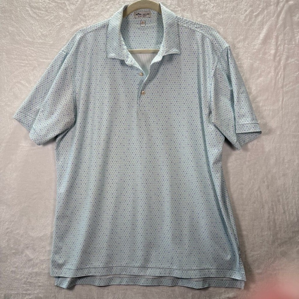 Peter Millar Summer Comfort Polo L Gleneagles Blue Floral Golf Shirt Men's